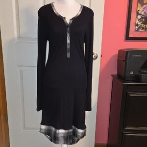 Black Dress with Plaid Trim